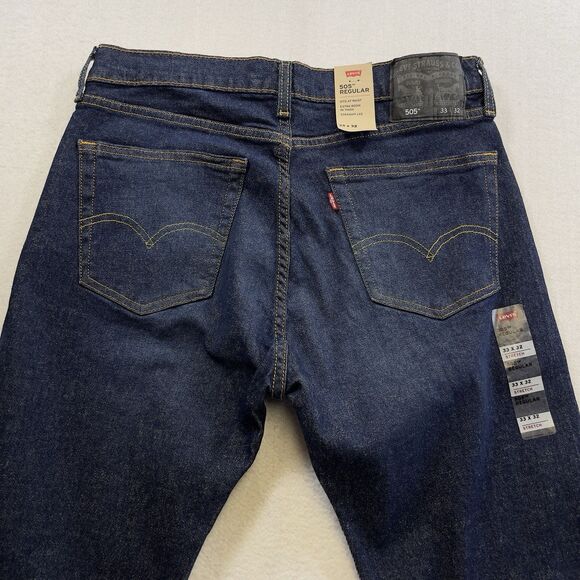 Levi's 505 Regular Jeans Men's 33x32 Blue Dark Wash Straight Leg American Denim - Picture 7 of 11